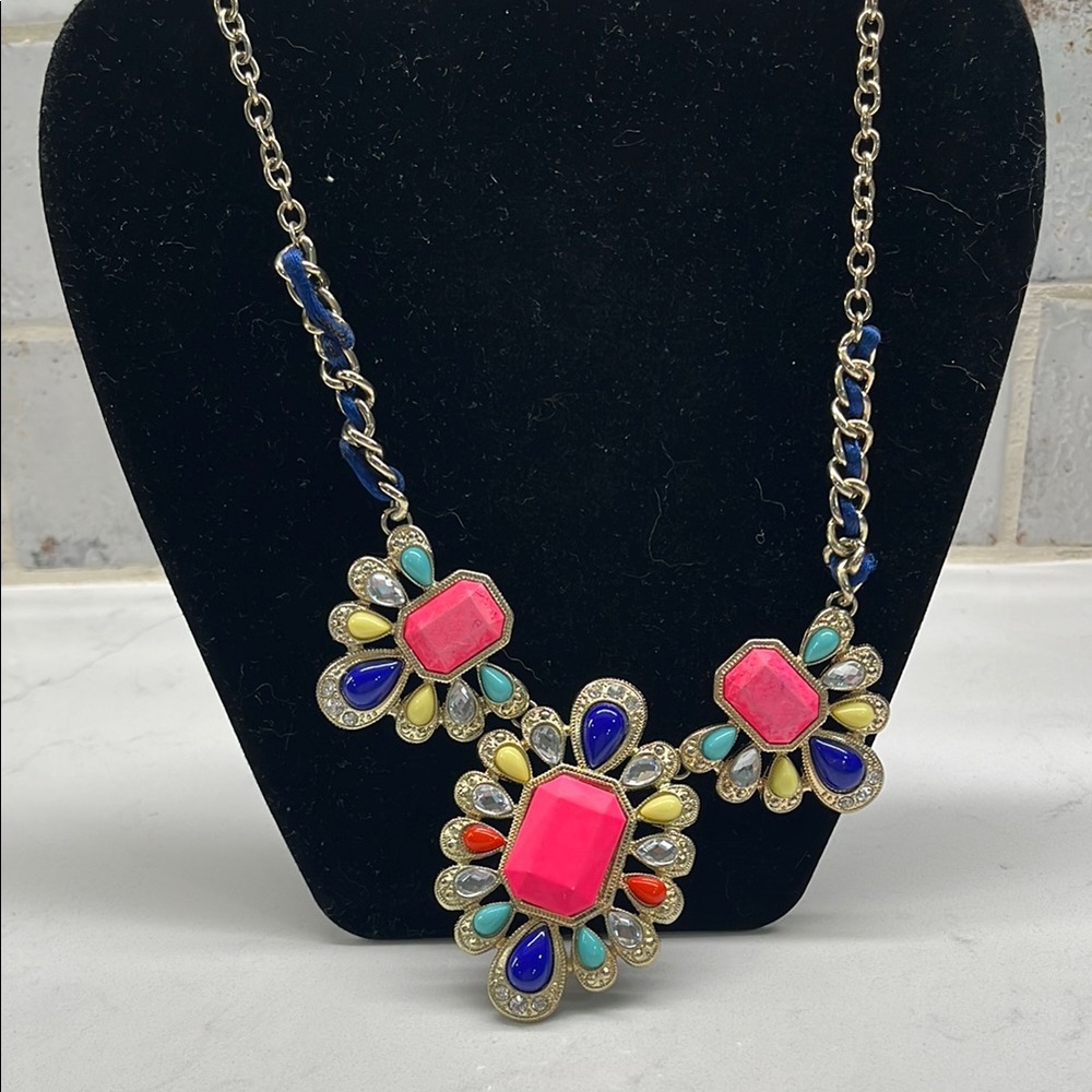 Colorful Statement Necklace with Pink and Blue Accents